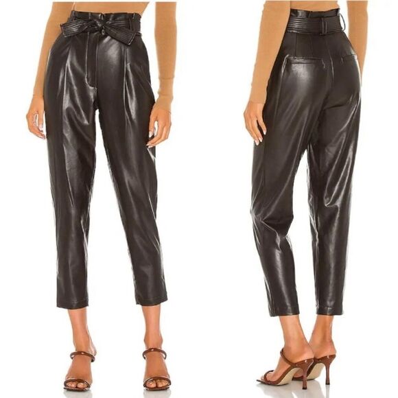 A.L.C. Cobey Faux Leather Brown Pants Ankle Crop Belted Size 0 - Picture 3 of 8